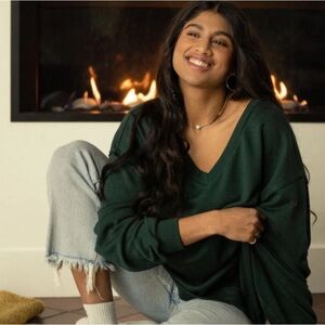 Jackson Rowe V-neck Taurus Sweater in Blue Pine